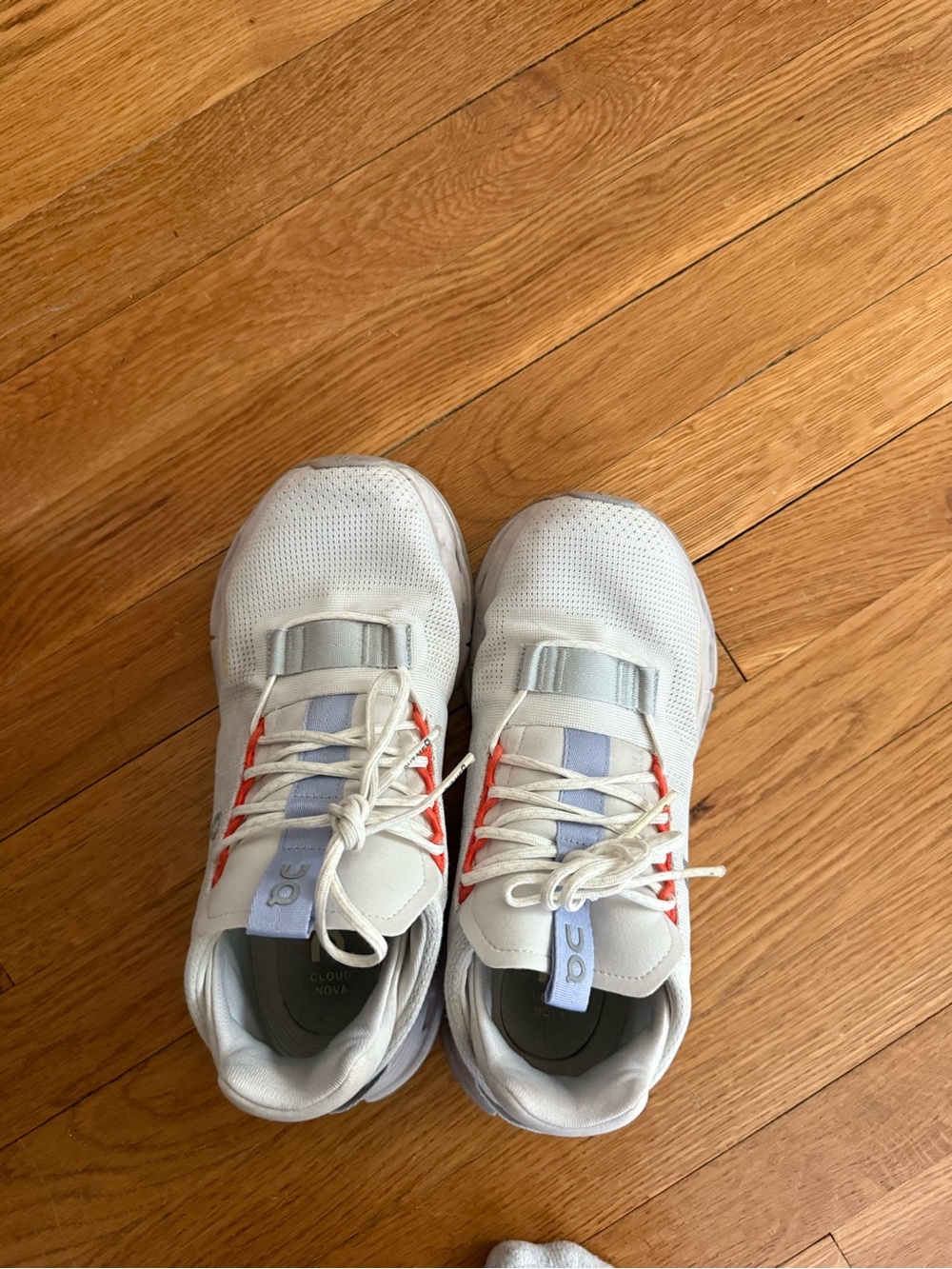On Cloudnova White Sneakers with Coral Accents